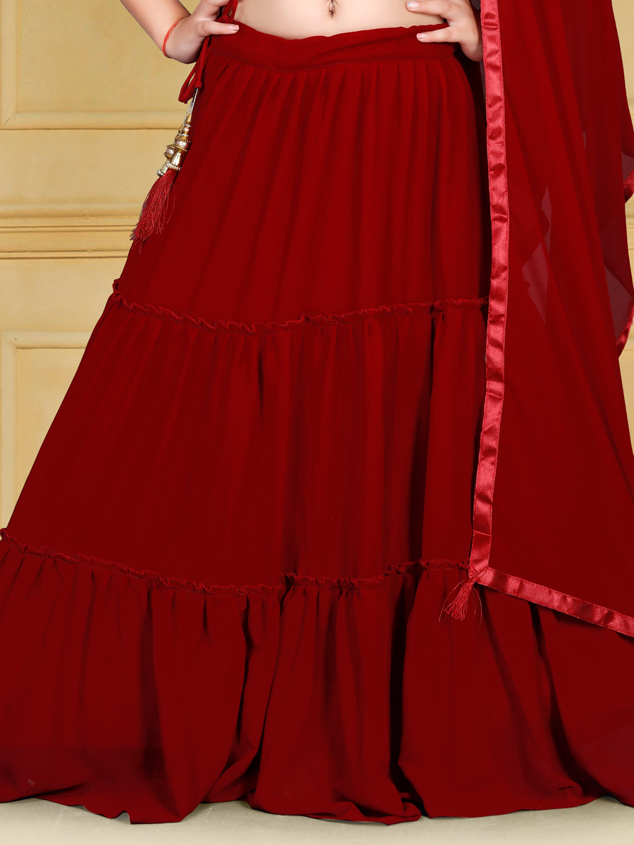 Maroon Georgette Embroidered Party Kids Lehenga Choli