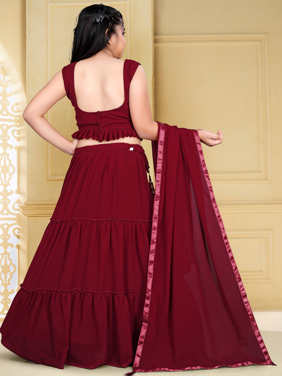 Maroon Georgette Embroidered Party Kids Lehenga Choli