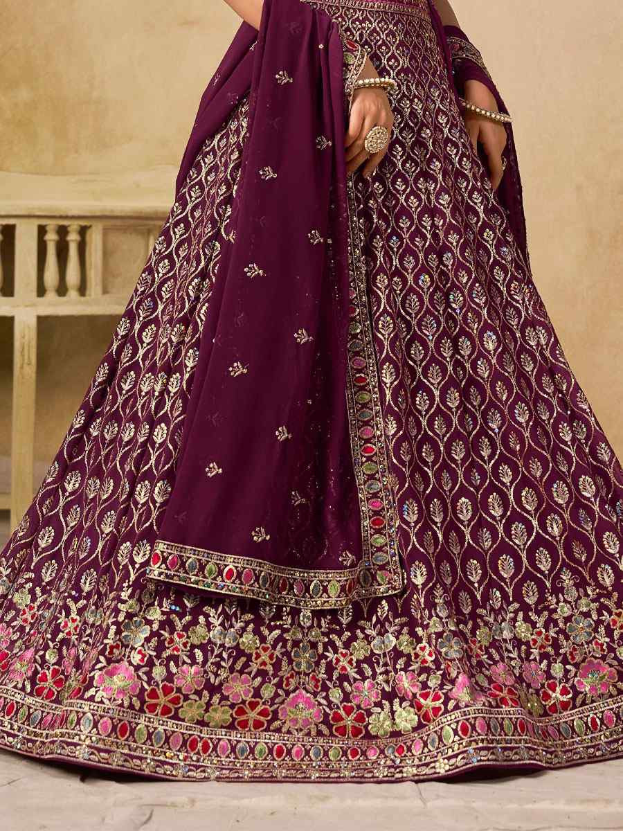 Maroon Georgette Embroidered Wedding Reception Festival Heavy Border Lehenga Choli