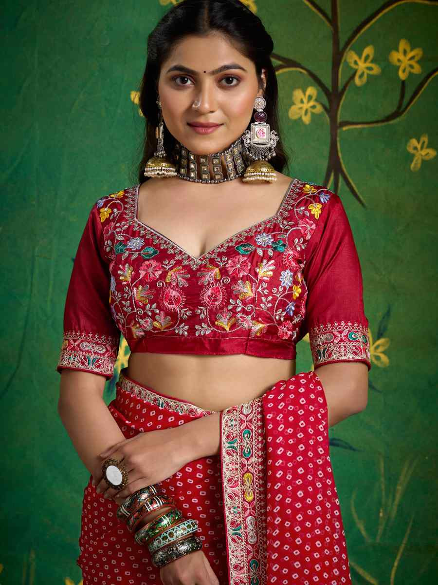Maroon Georgette Embroidery Bridal Reception Festival Wedding Fancy Heavy Border Saree