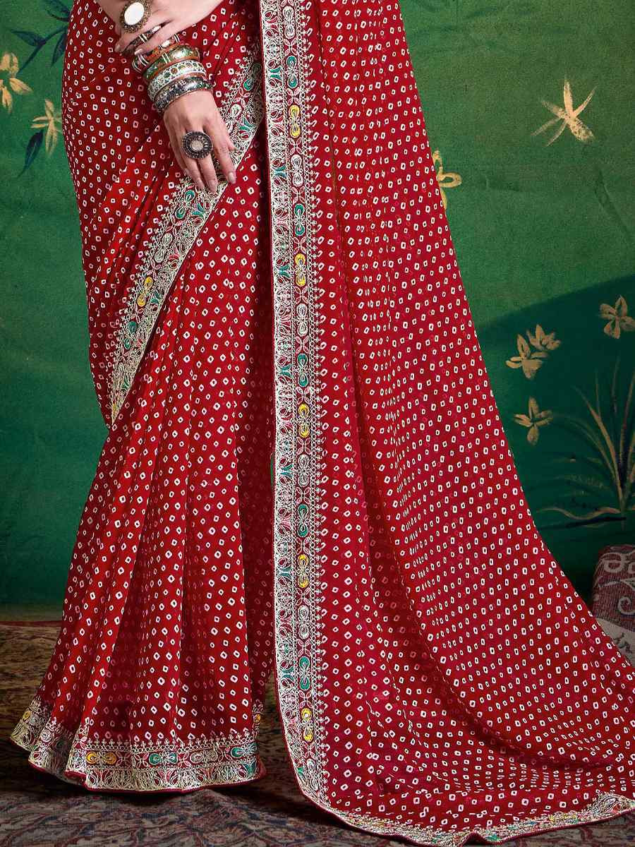 Maroon Georgette Embroidery Bridal Reception Festival Wedding Fancy Heavy Border Saree