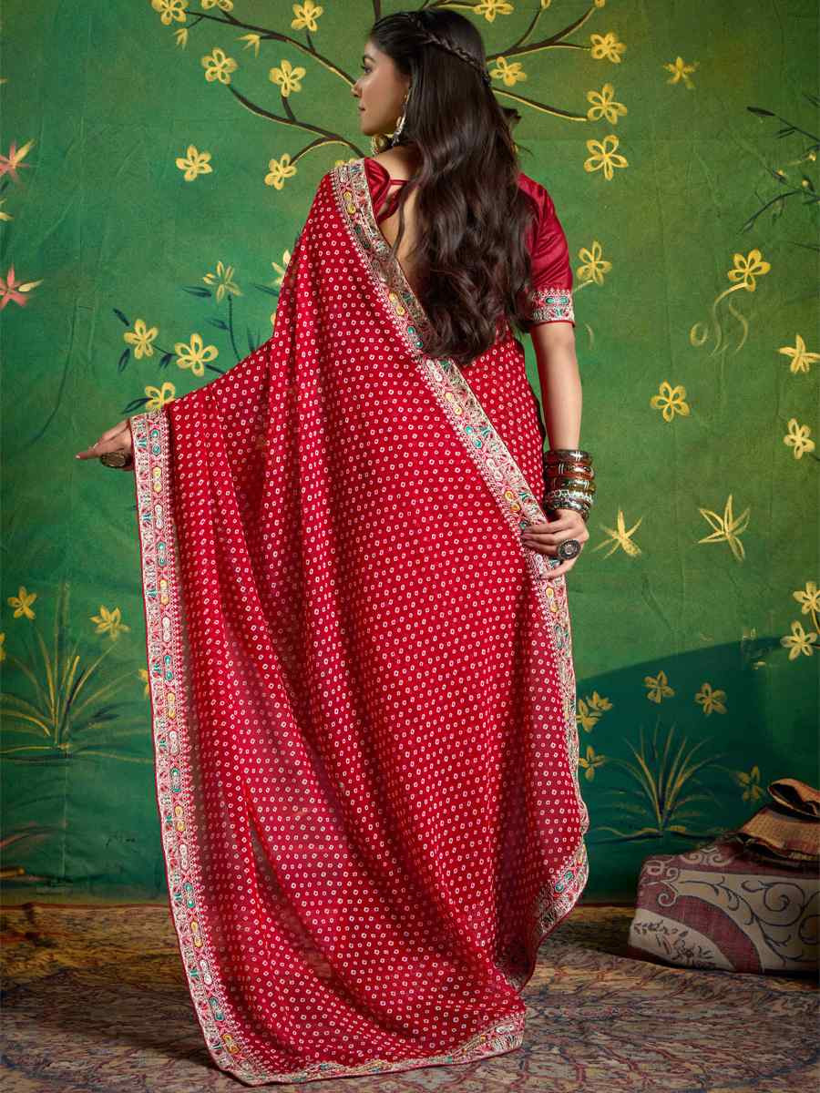 Maroon Georgette Embroidery Bridal Reception Festival Wedding Fancy Heavy Border Saree