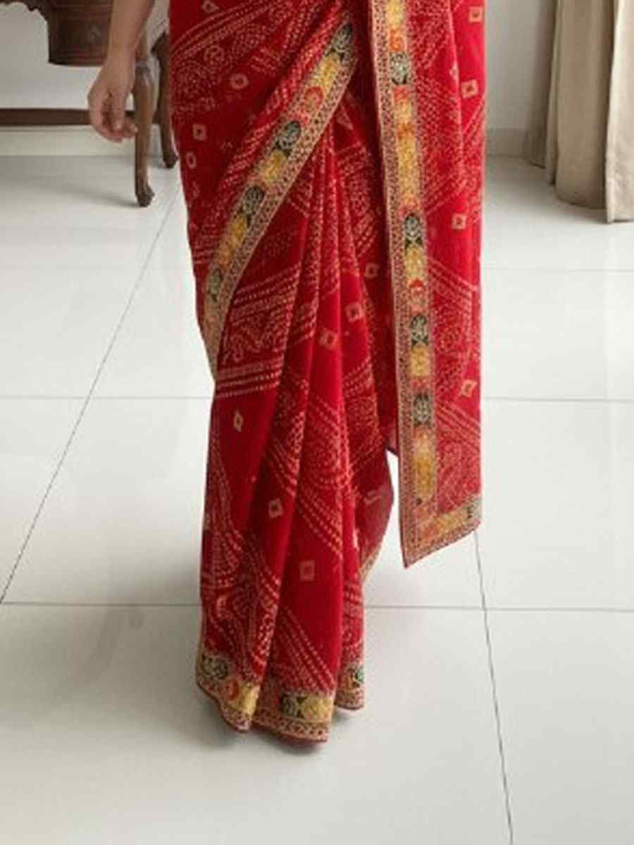 Maroon Georgette Embroidery Printed Casual Reception Festival Wedding Fancy Classic Style Sarees