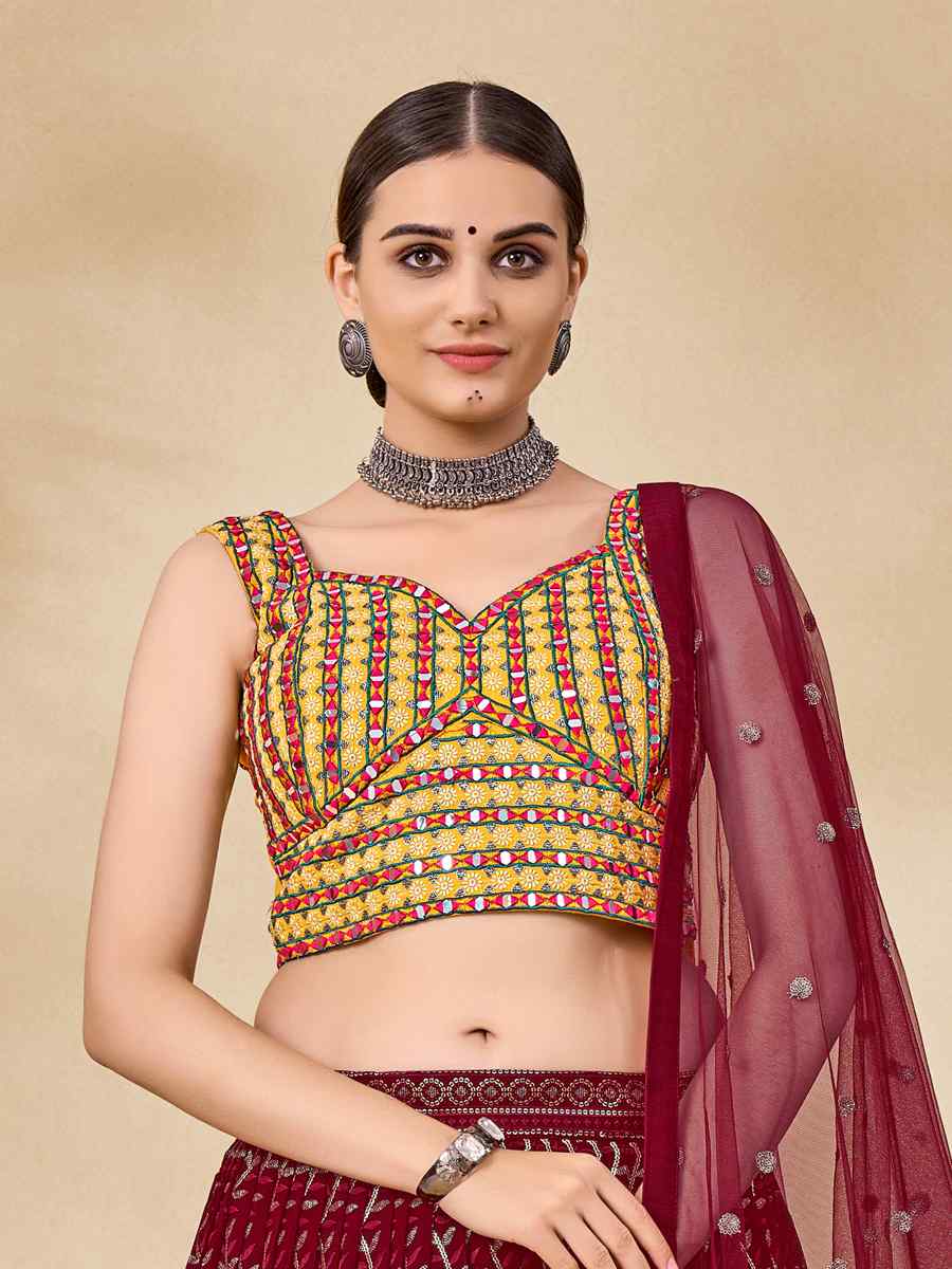 Maroon Georgette Sequins Festival Circular Lehenga Choli