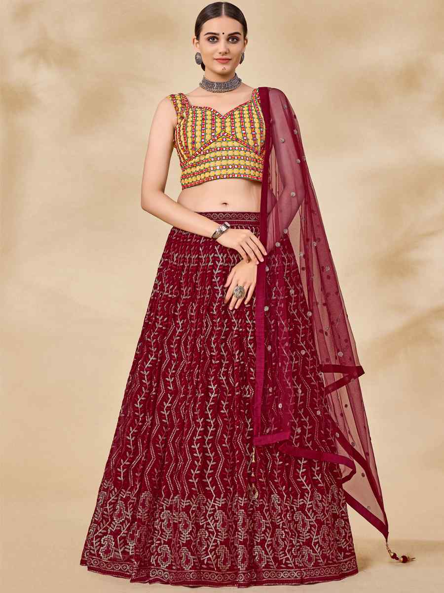 Maroon Georgette Sequins Festival Circular Lehenga Choli