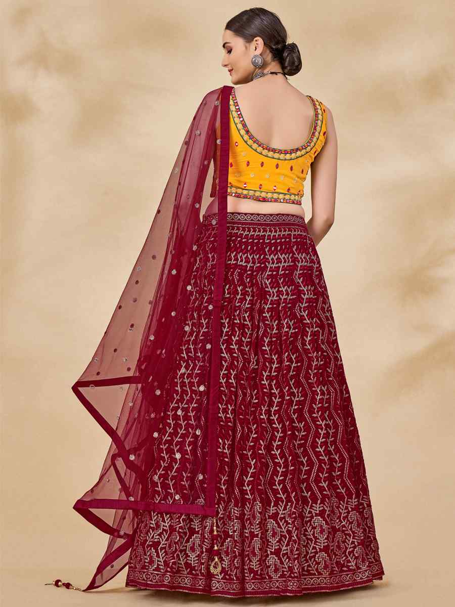 Maroon Georgette Sequins Festival Circular Lehenga Choli
