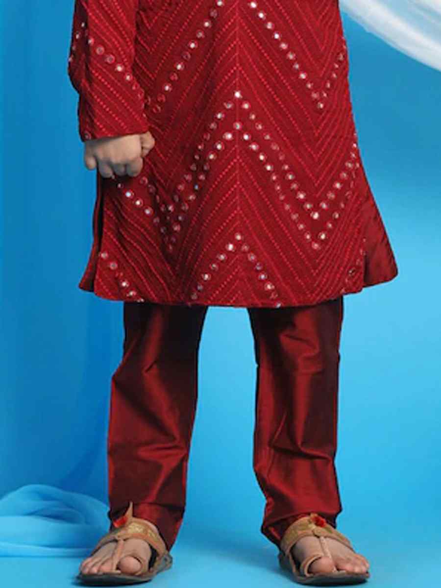Maroon Georgette Sequins Festival Traditional Kurta Pyjama Boys Wear