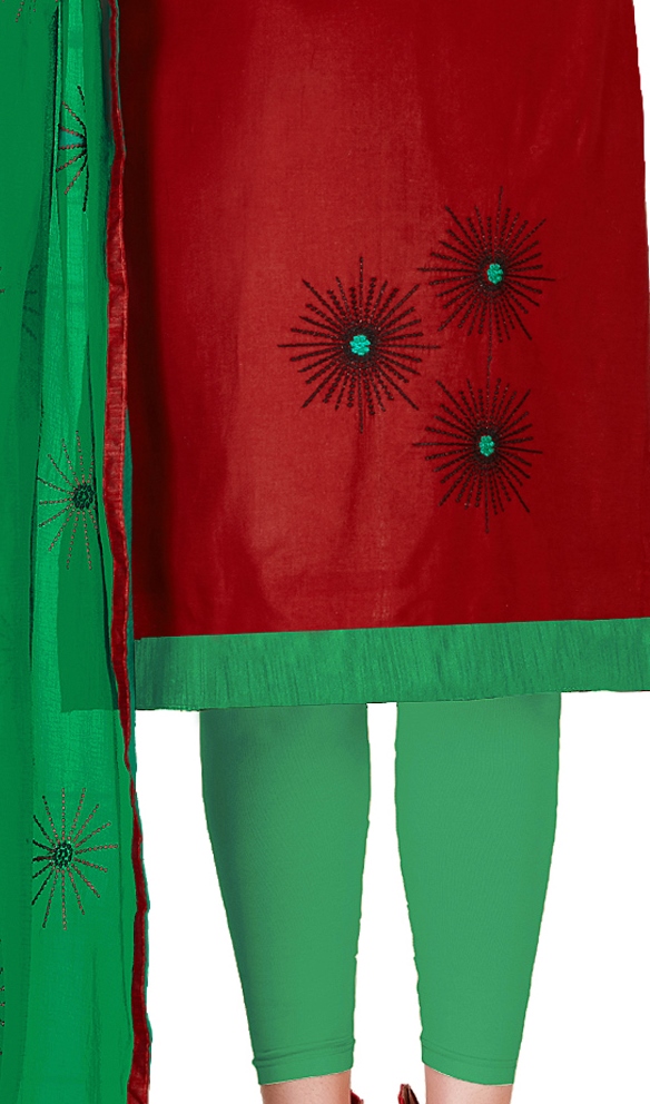 Maroon Glass Cotton Embroidered Casual Party Churidar Salwar Kameez