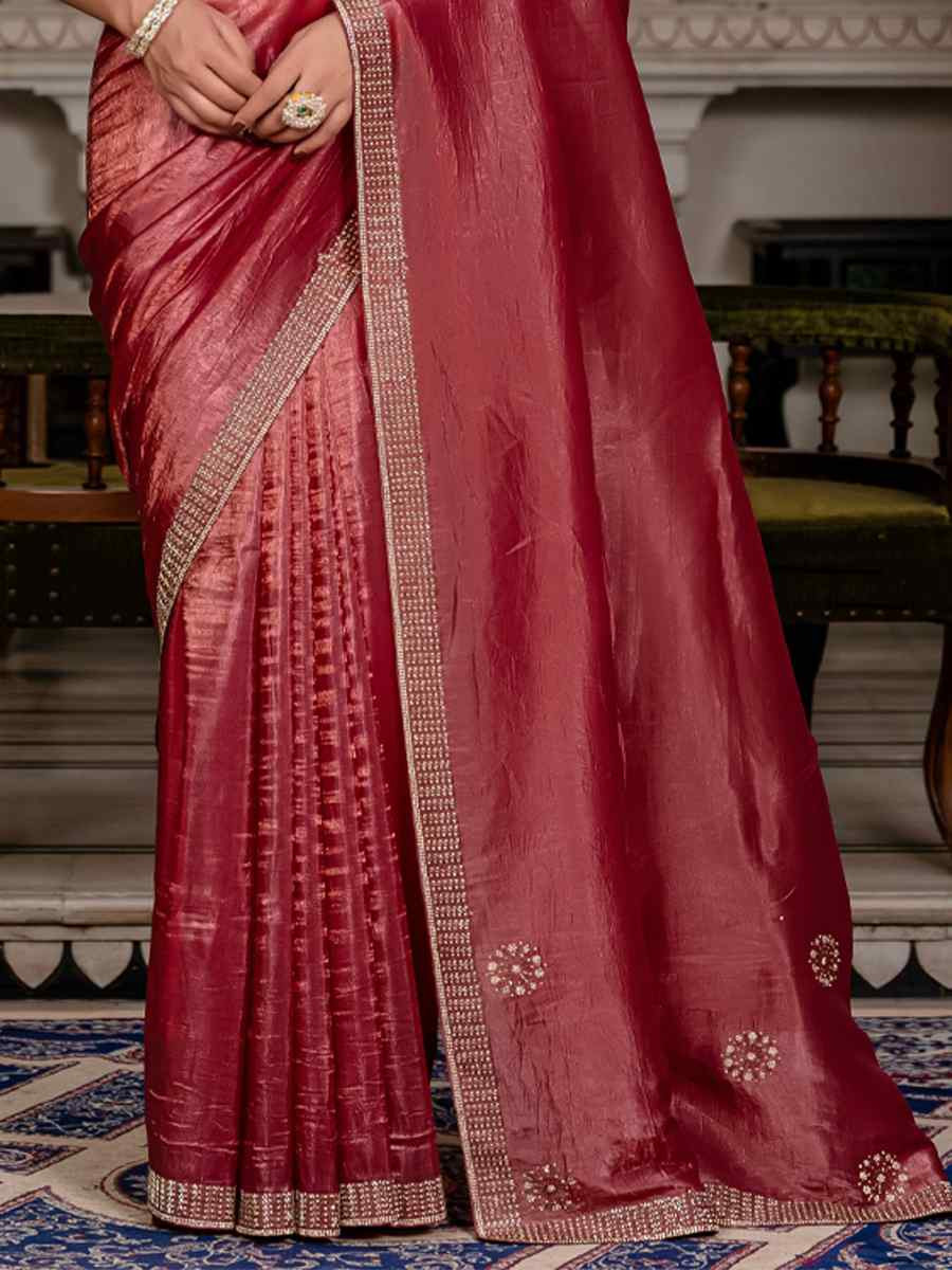 Maroon Gold Crush Silk Embroidered Festival Wedding Fancy Heavy Border Saree