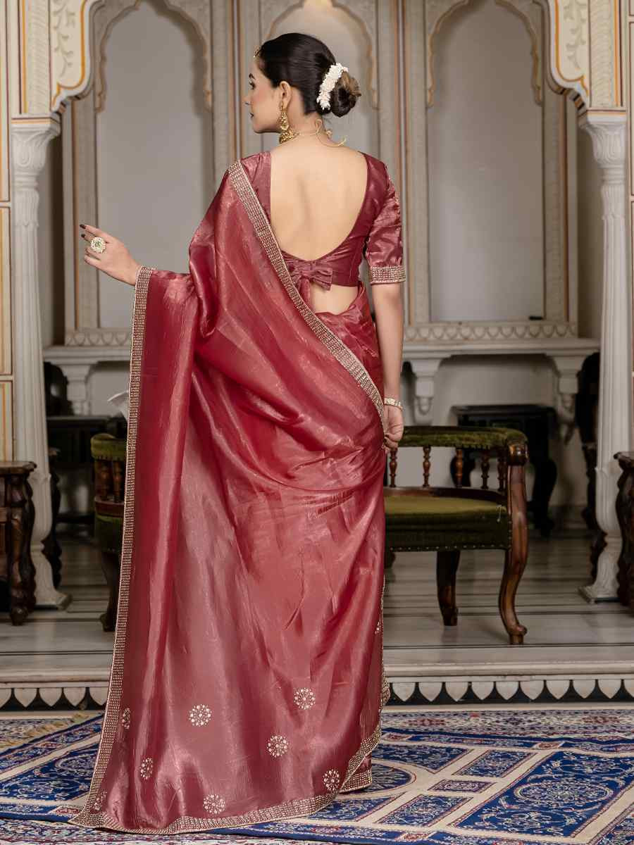 Maroon Gold Crush Silk Embroidered Festival Wedding Fancy Heavy Border Saree