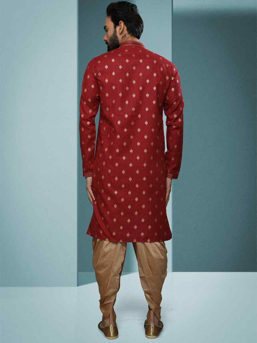 Maroon Hand Loomed In Rich Yarns Of Cotton Printed Festival Kurta