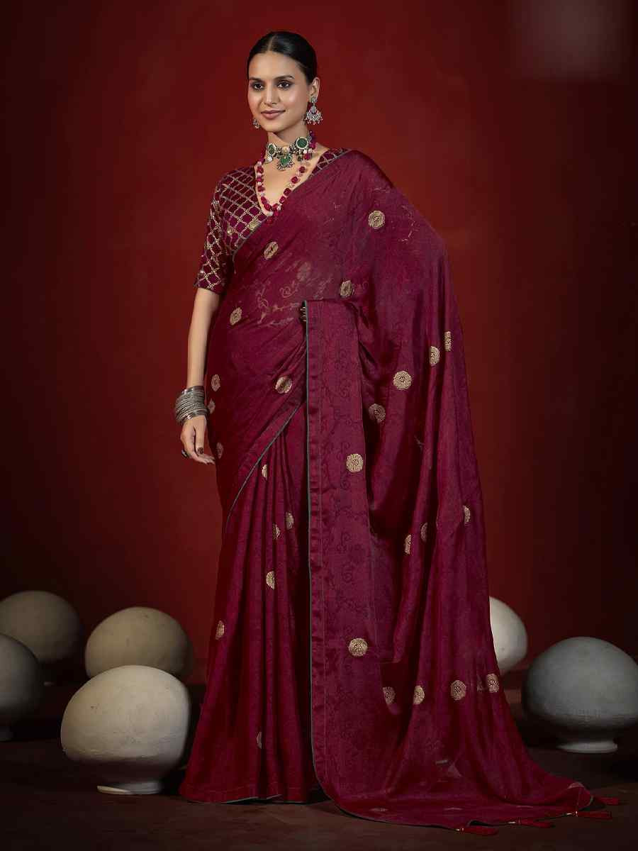 Maroon Handwoven Traditional Bridal Reception Festival Wedding Fancy Heavy Border Saree