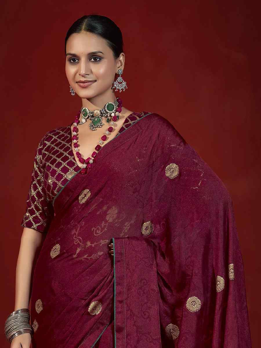 Maroon Handwoven Traditional Bridal Reception Festival Wedding Fancy Heavy Border Saree