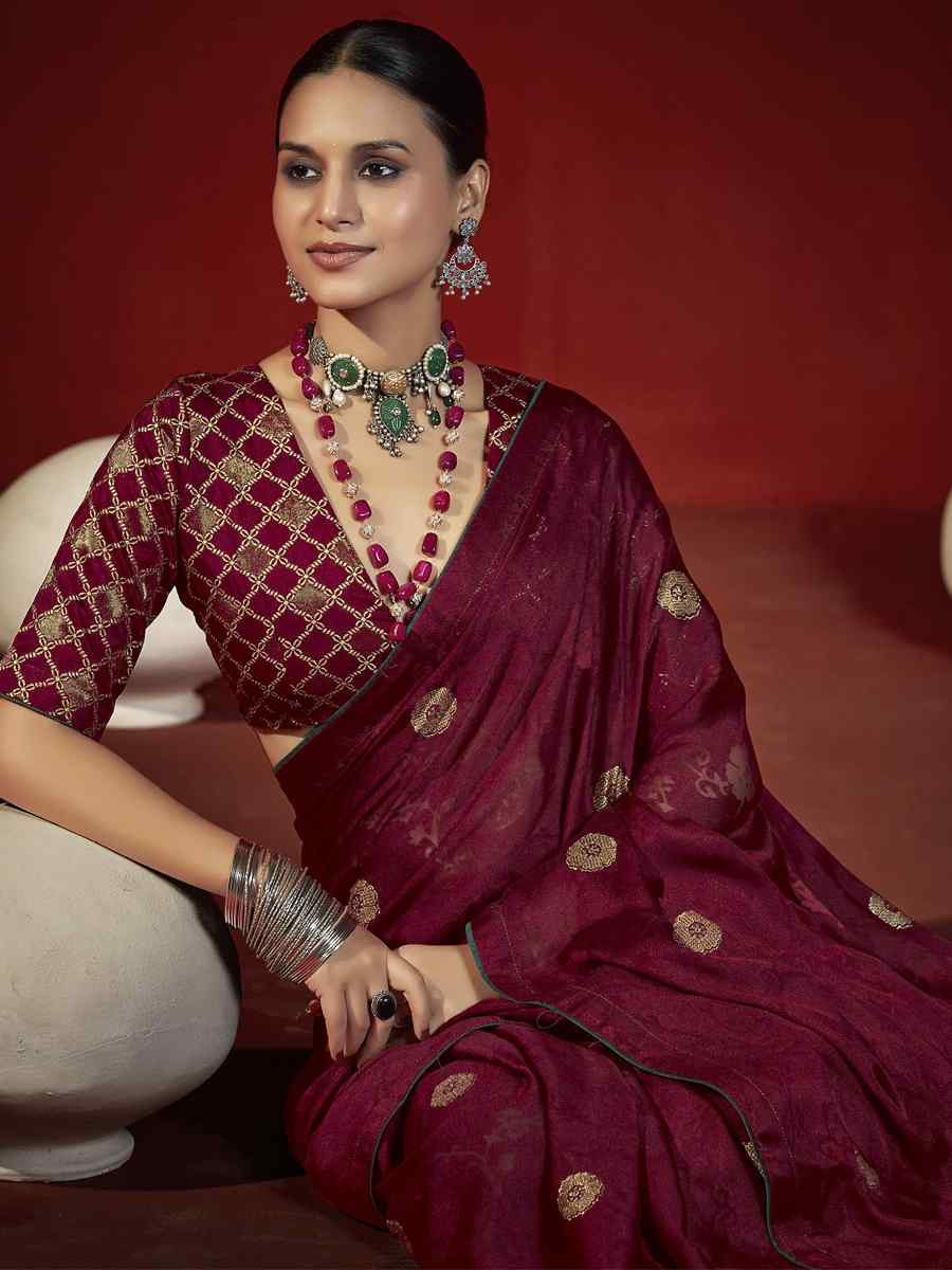 Maroon Handwoven Traditional Bridal Reception Festival Wedding Fancy Heavy Border Saree