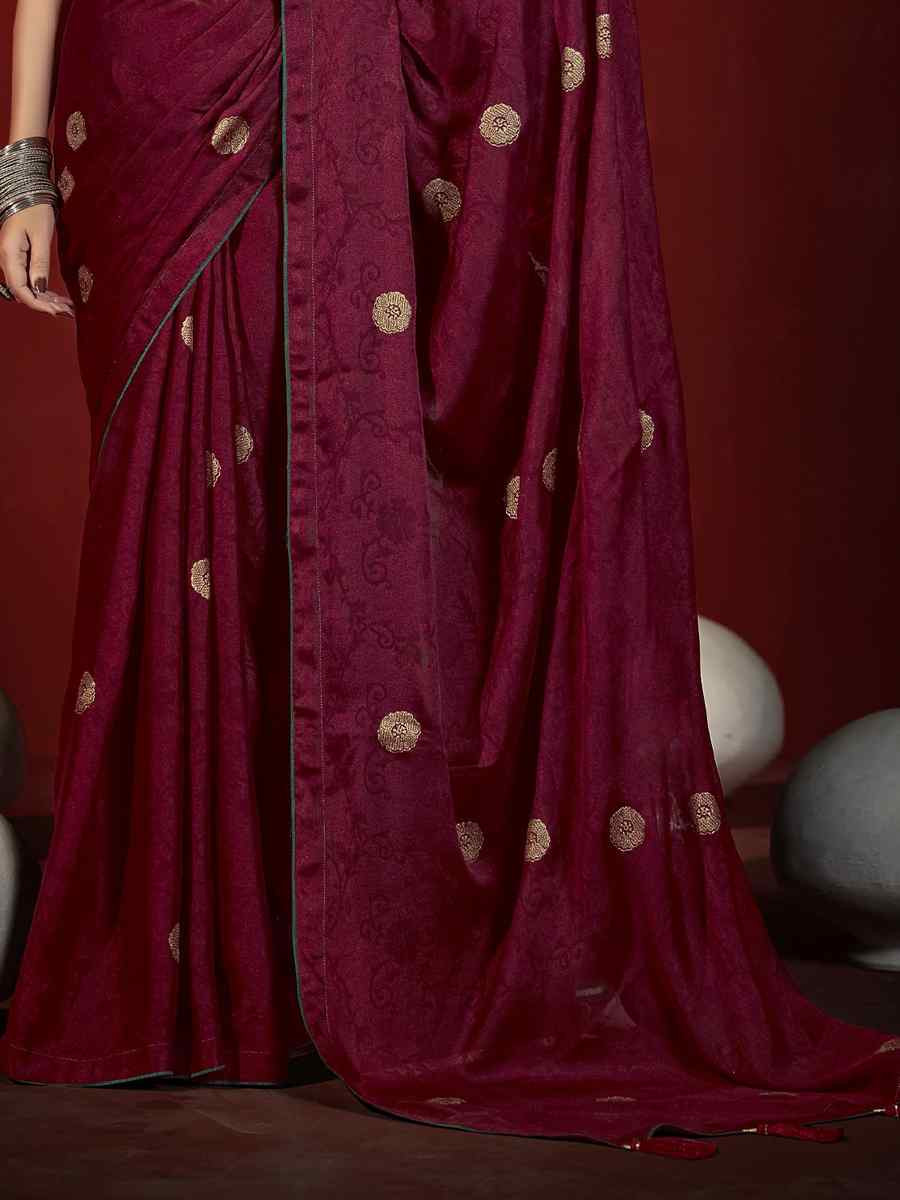 Maroon Handwoven Traditional Bridal Reception Festival Wedding Fancy Heavy Border Saree