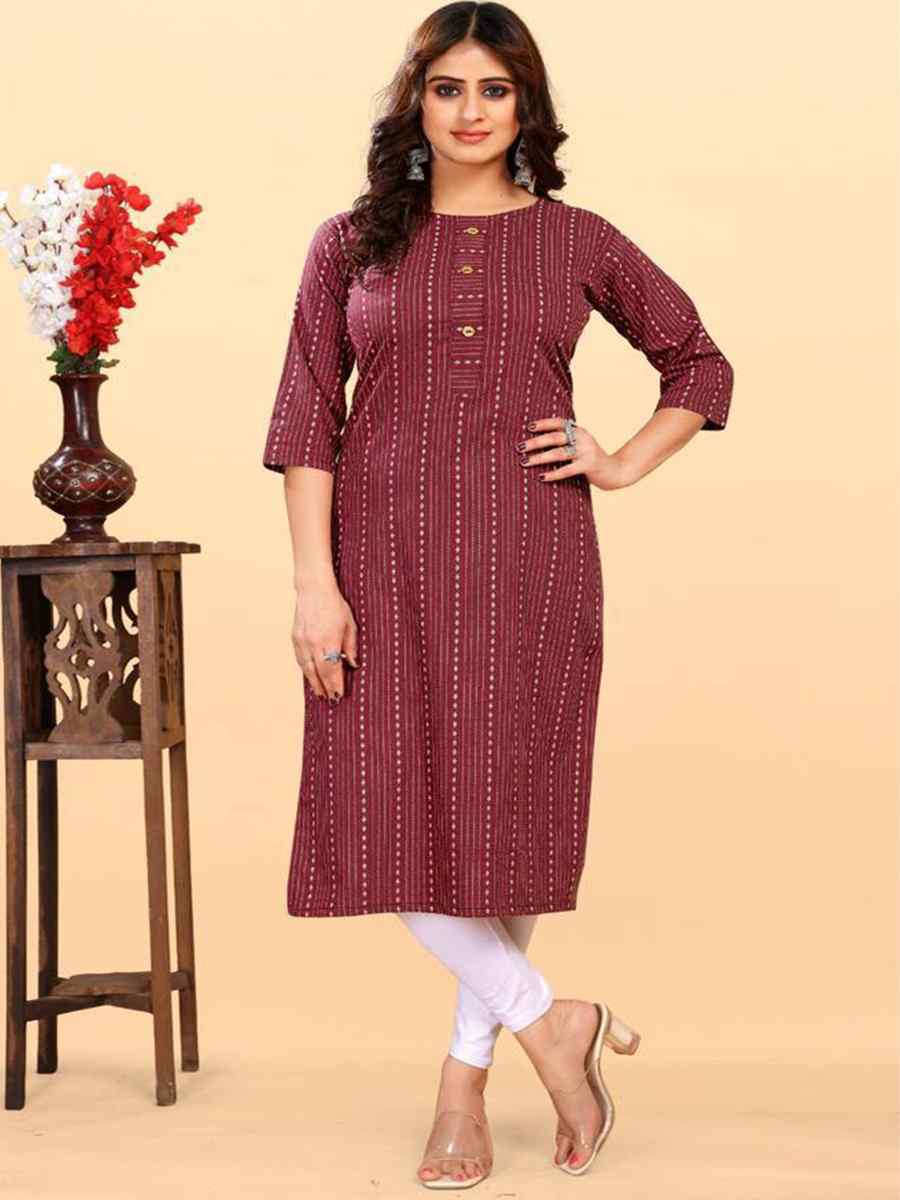 Maroon Heavy Cotton Handwoven Festival Casual Kurti