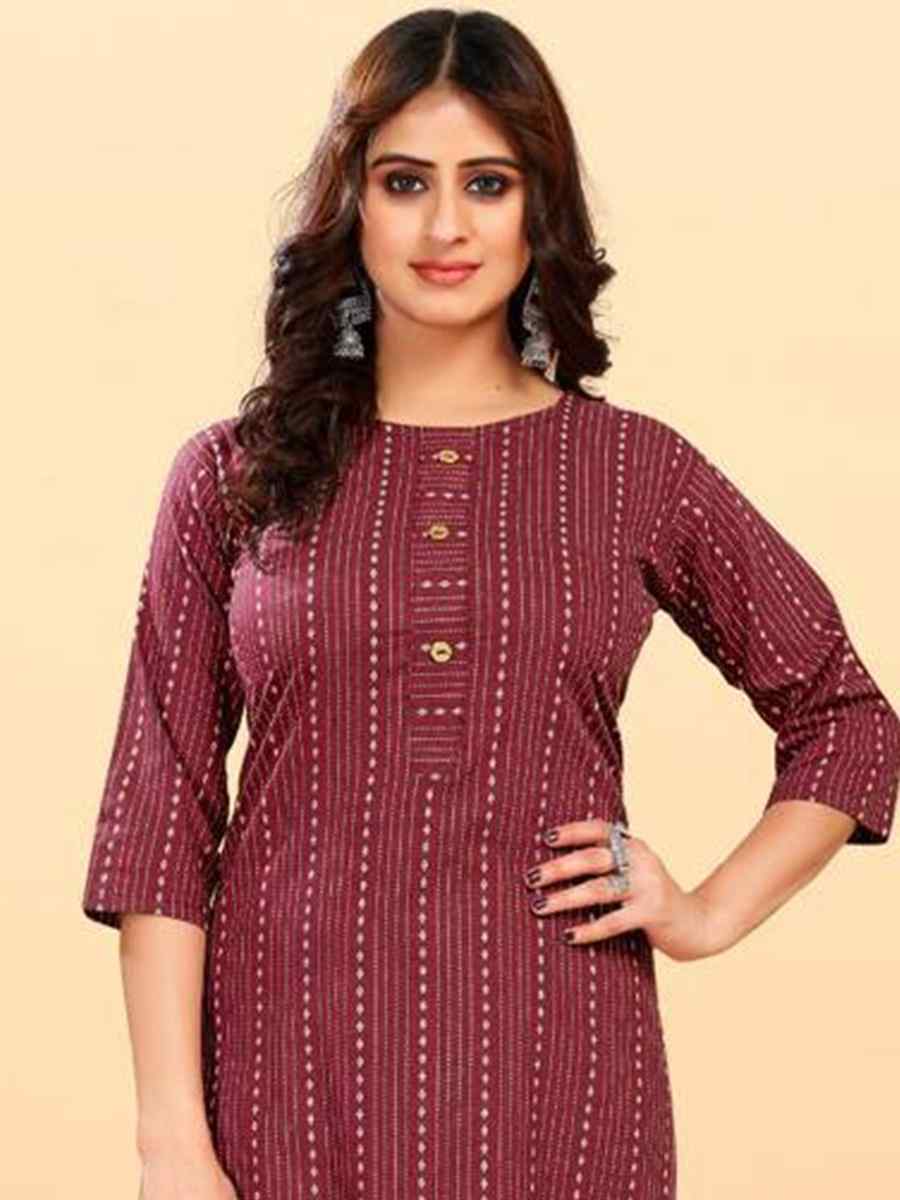 Maroon Heavy Cotton Handwoven Festival Casual Kurti