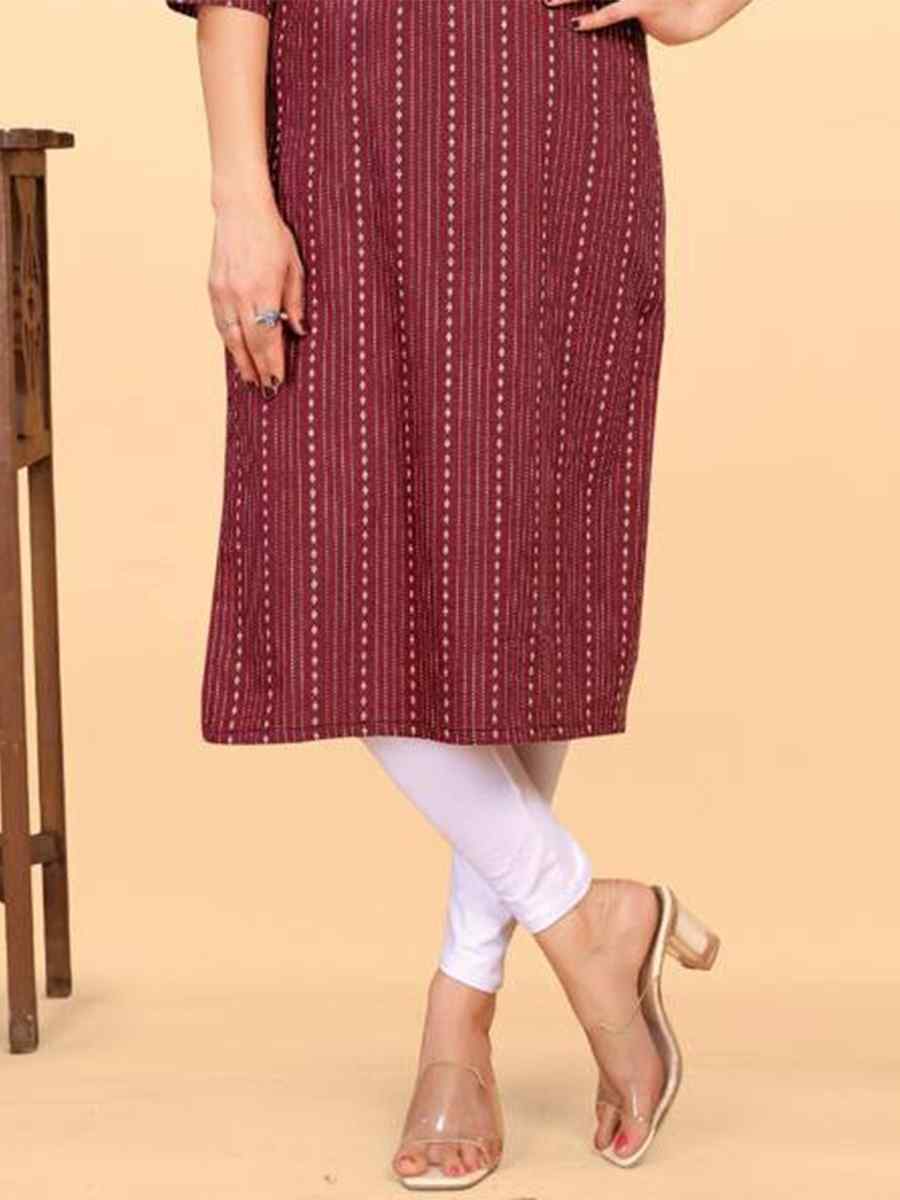 Maroon Heavy Cotton Handwoven Festival Casual Kurti