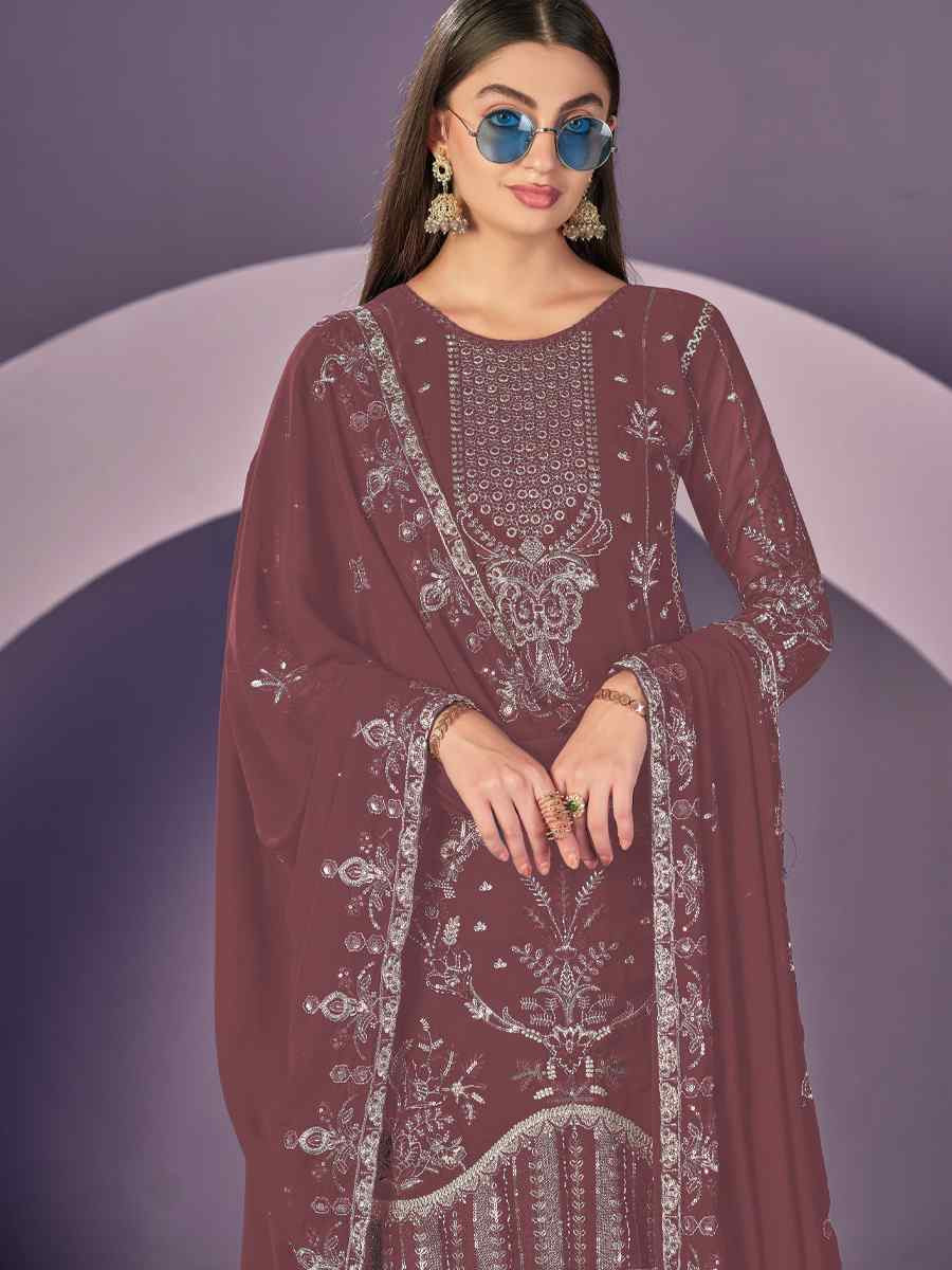 Maroon Heavy Faux Georgette Embroidered Festival Wedding Pant Salwar Kameez