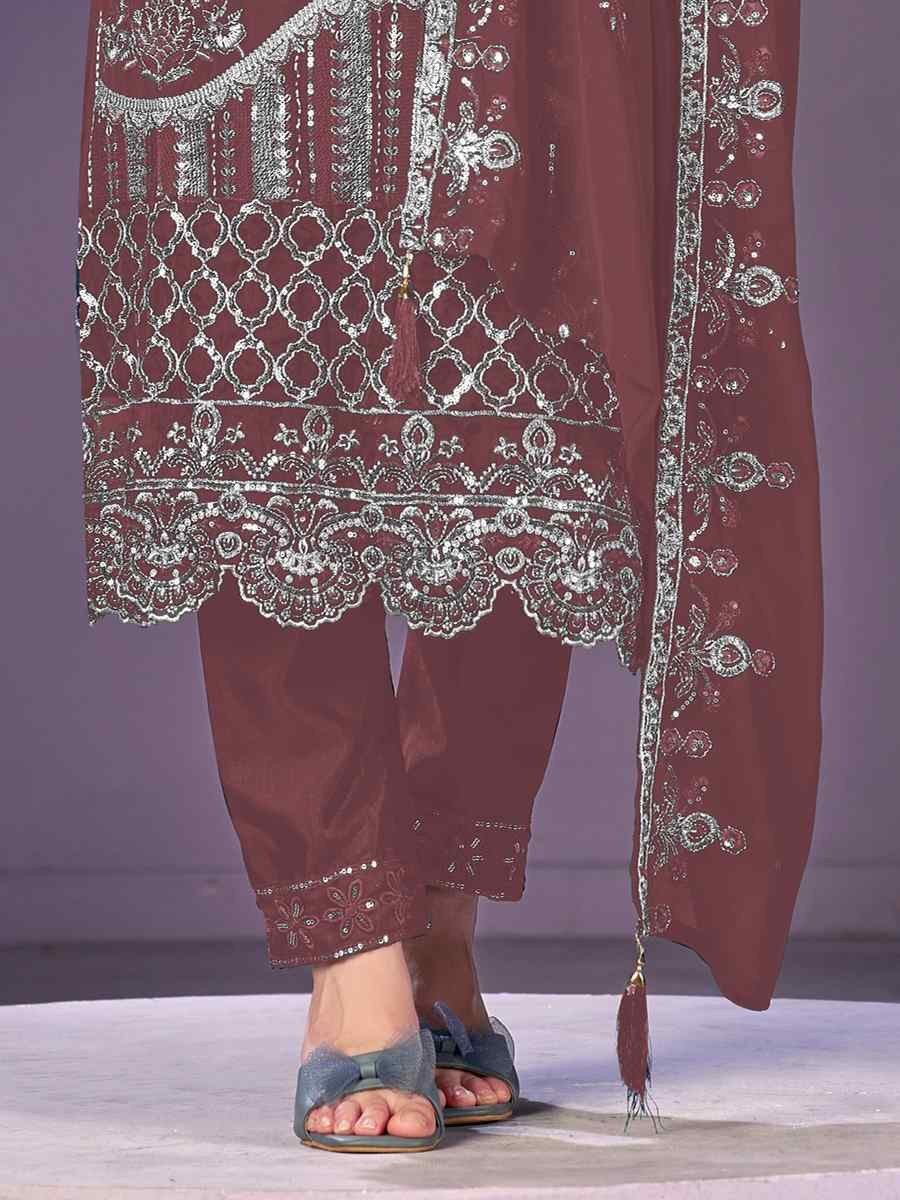 Maroon Heavy Faux Georgette Embroidered Festival Wedding Pant Salwar Kameez