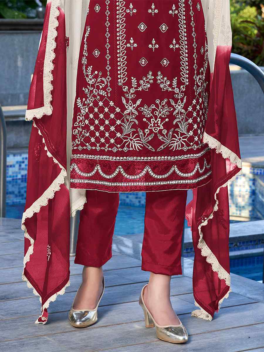 Maroon Heavy Georgette Embroidered Festival Casual Pant Salwar Kameez