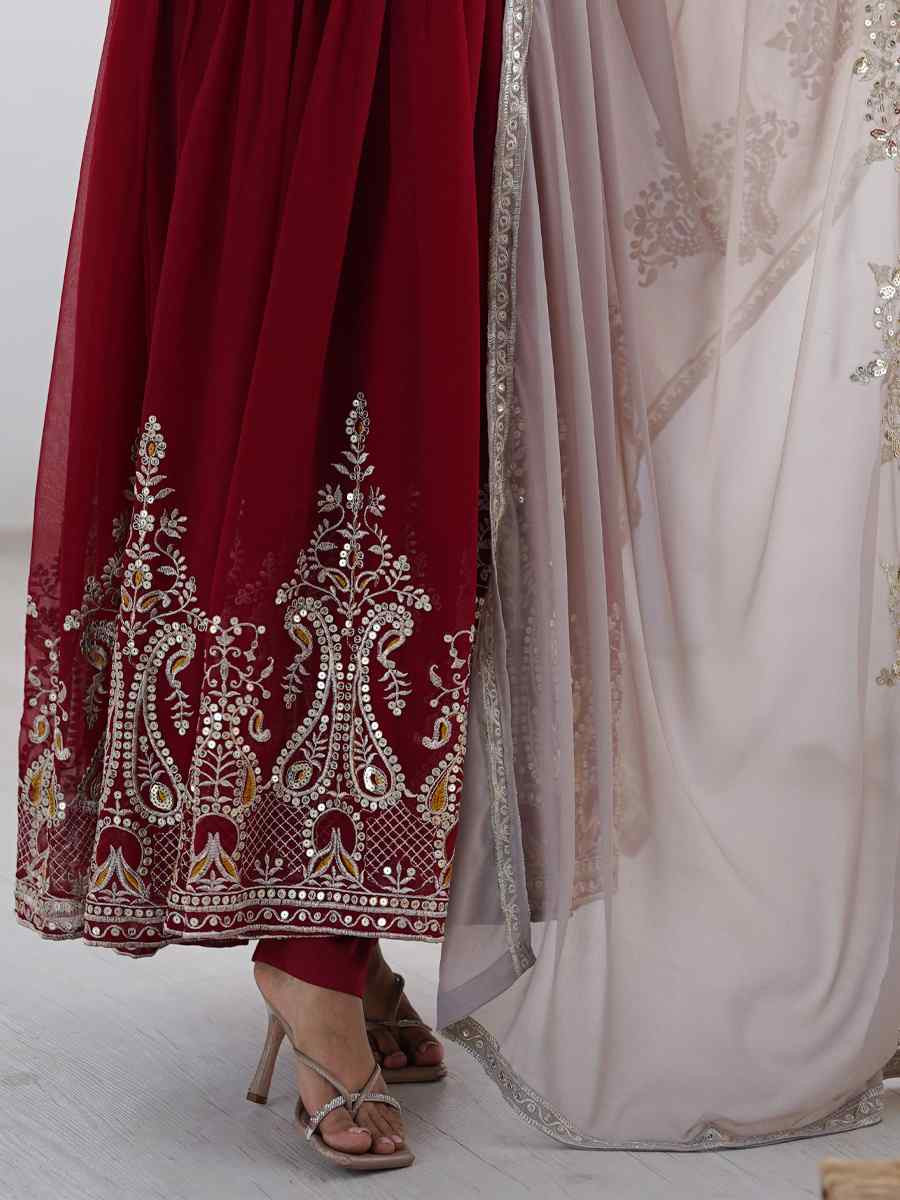Maroon Heavy Georgette Embroidered Festival Casual Ready Anarkali Salwar Kameez