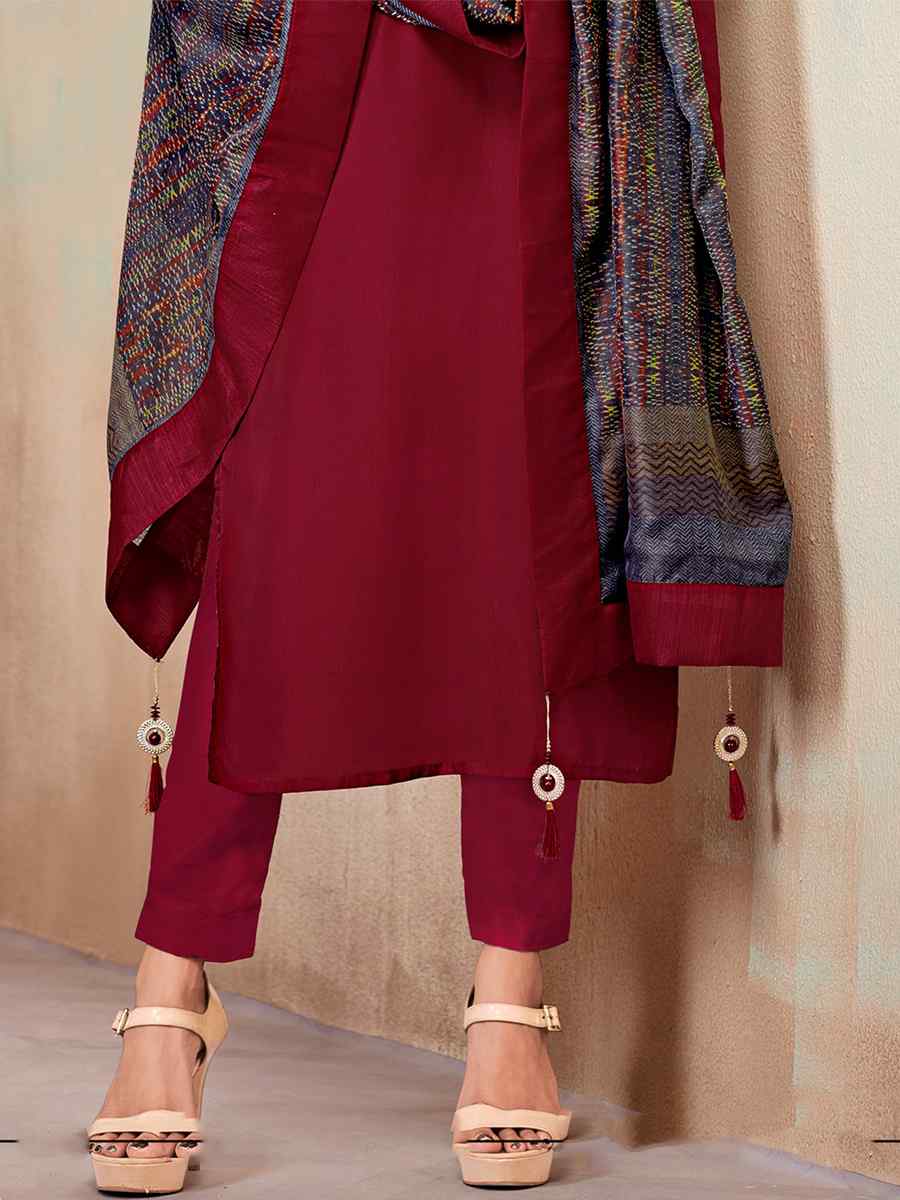 Maroon Heavy Jaam Cotton Printed Festival Casual Ready Pant Salwar Kameez