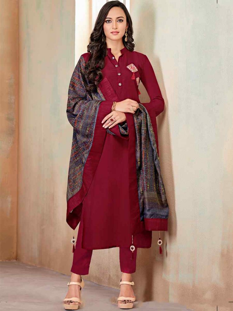 Maroon Heavy Jaam Cotton Printed Festival Casual Ready Pant Salwar Kameez