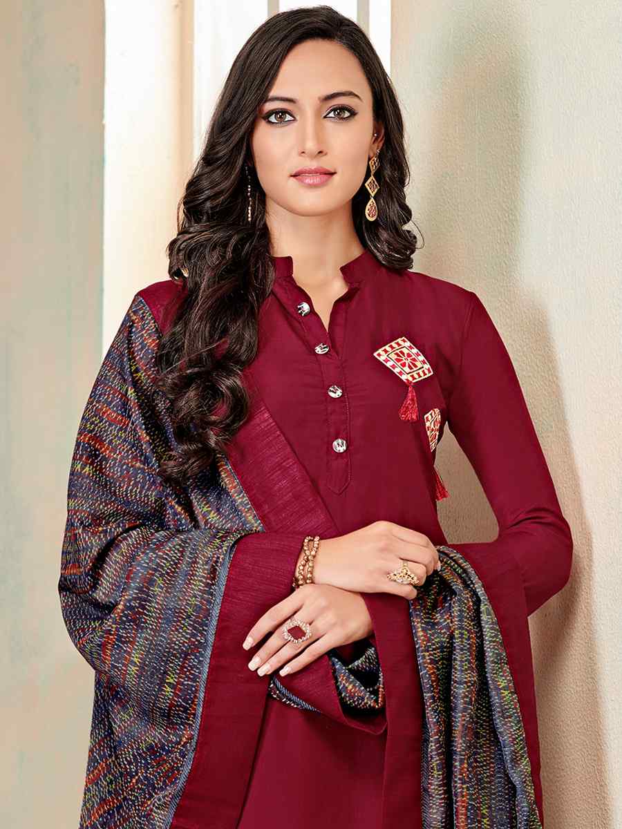 Maroon Heavy Jaam Cotton Printed Festival Casual Ready Pant Salwar Kameez