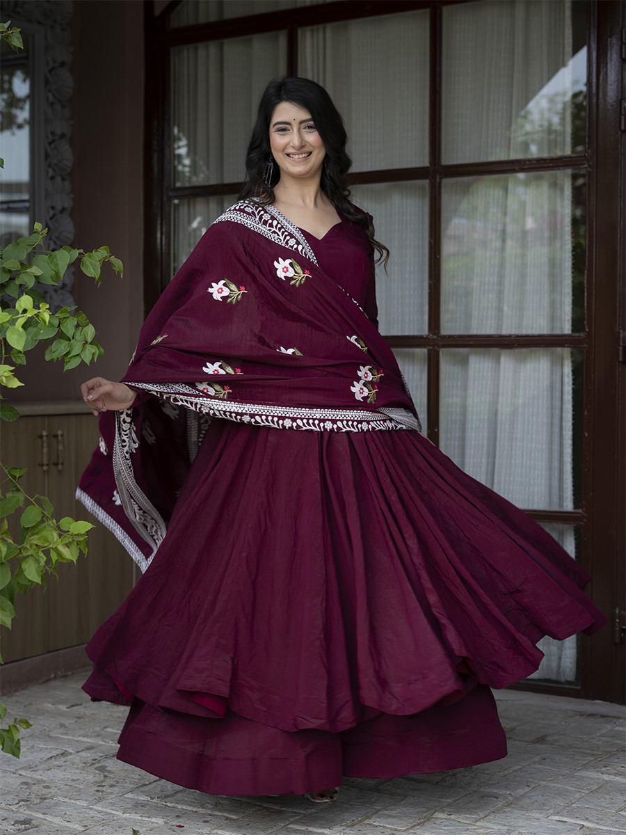 Maroon Heavy NC Vichitra Silk Embroidery Sequins Wedding Party Festival Casual Ready Anarkali Palazzo Pant Salwar Kameez