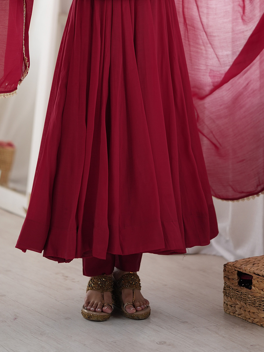 Maroon Heavy Pure Mal Chanderi Silk Stone Work Lace Wedding Party Festival Casual Ready Anarkali Pant Salwar Kameez