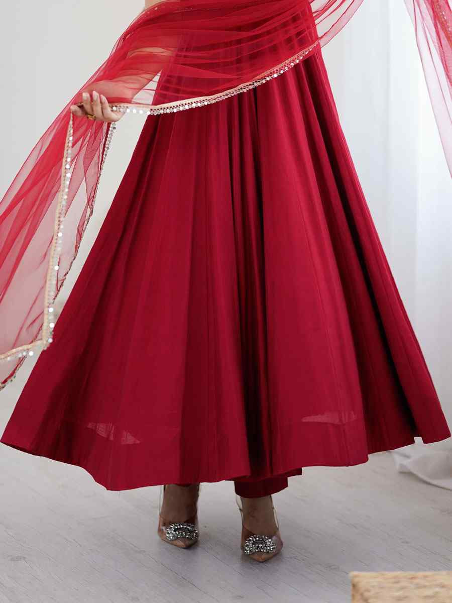 Maroon Heavy Pure Roman Silk Plain Party Wedding Festival Casual Ready Anarkali Salwar Kameez