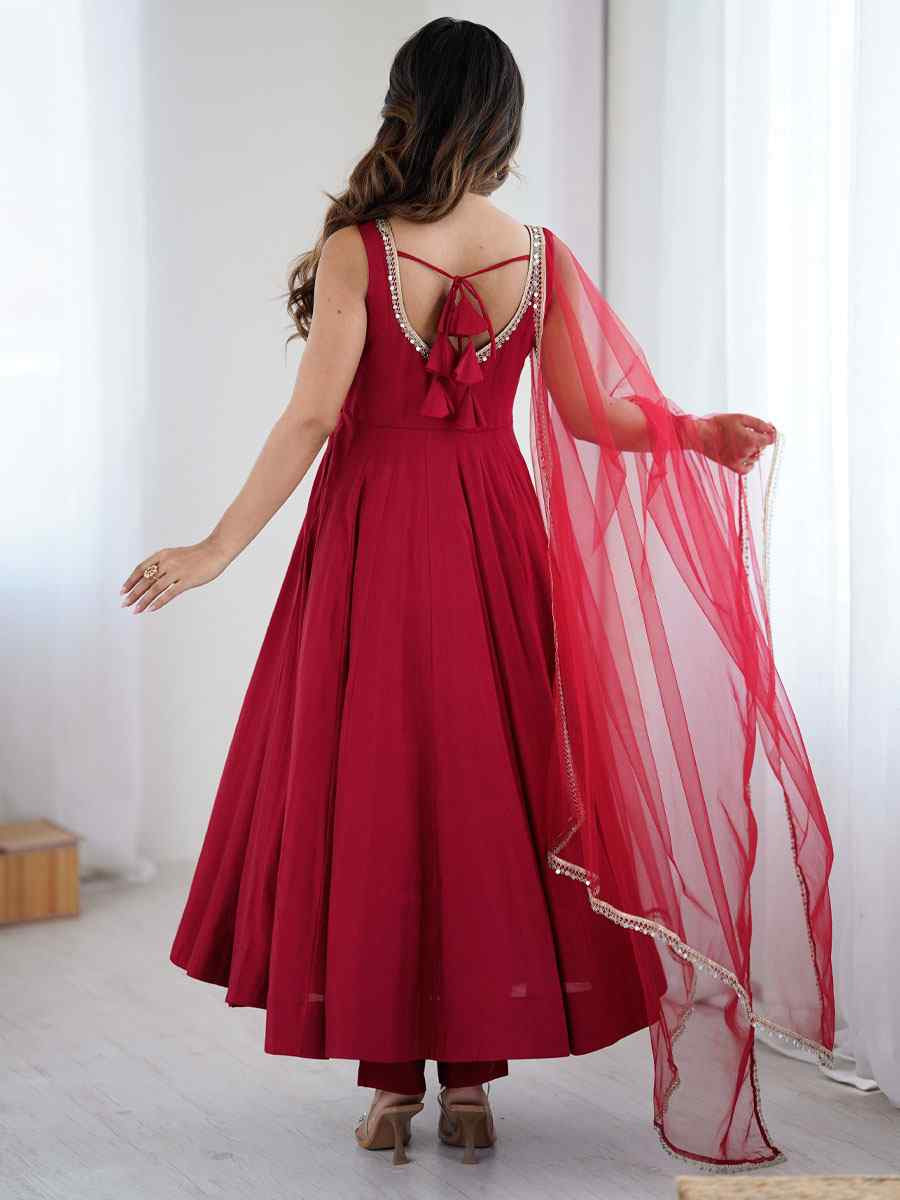 Maroon Heavy Pure Roman Silk Plain Party Wedding Festival Casual Ready Anarkali Salwar Kameez