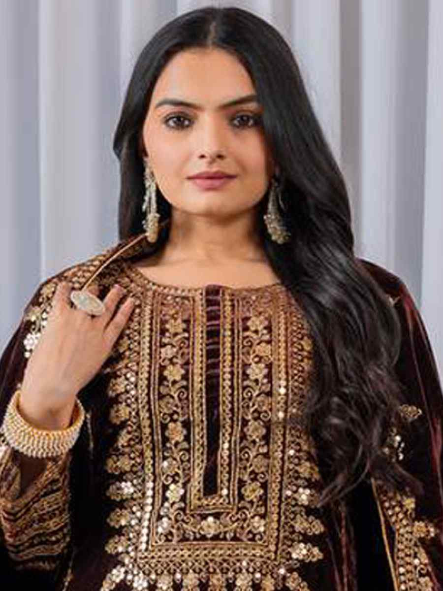 Maroon Heavy Pure Viscose Velvet Embroidery Party Wedding Festival Casual Ready Pant Salwar Kameez