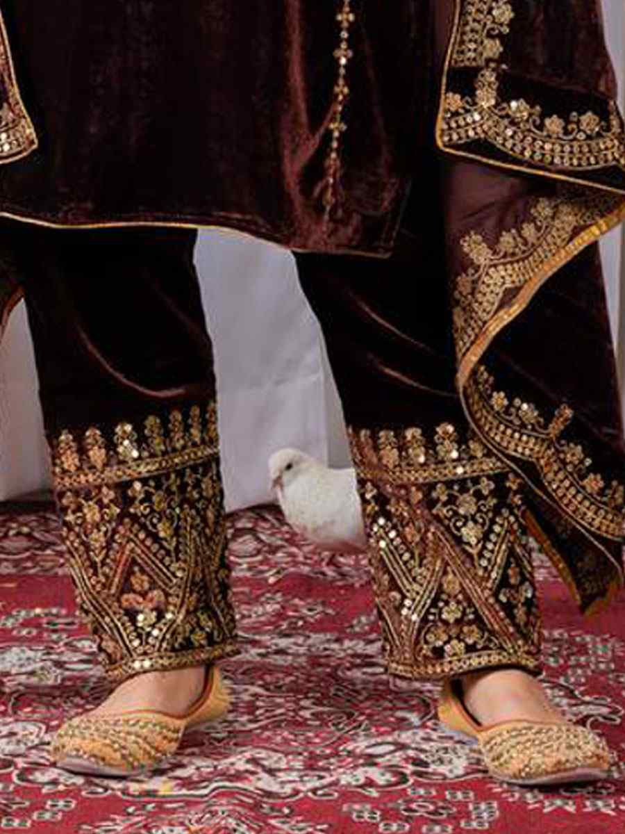 Maroon Heavy Pure Viscose Velvet Embroidery Party Wedding Festival Casual Ready Pant Salwar Kameez