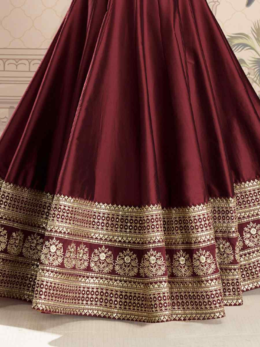 Maroon Heavy Real Vichitra Silk Embroidered Festival Casual Gown Women Wear