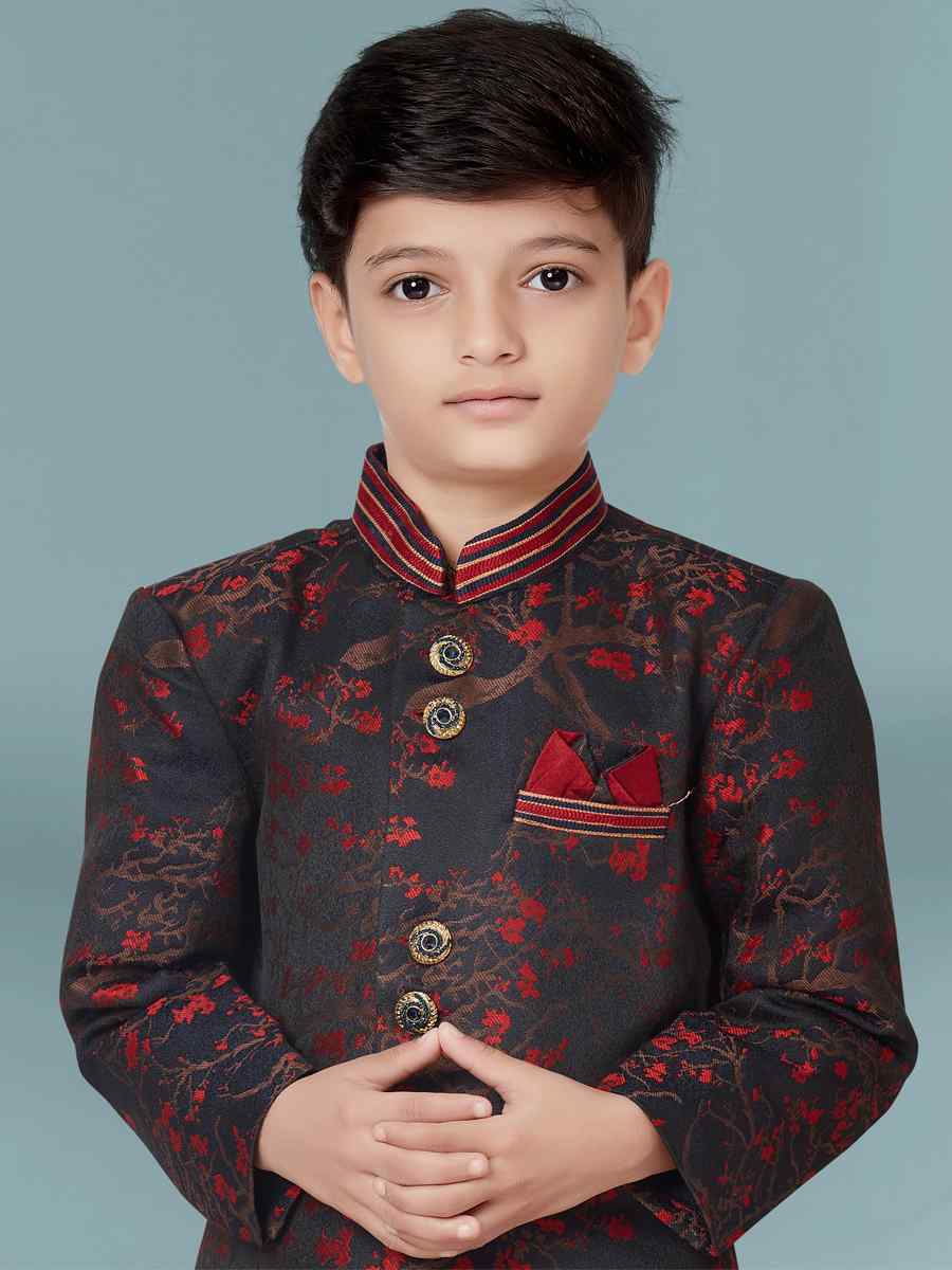 Maroon Heavy Soft Jacquard Floral Party Festival Kurta Dhoti Boys Wear