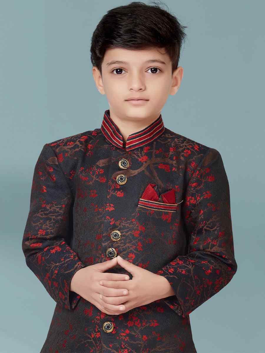 Maroon Heavy Soft Jacquard Floral Party Festival Kurta Dhoti Boys Wear