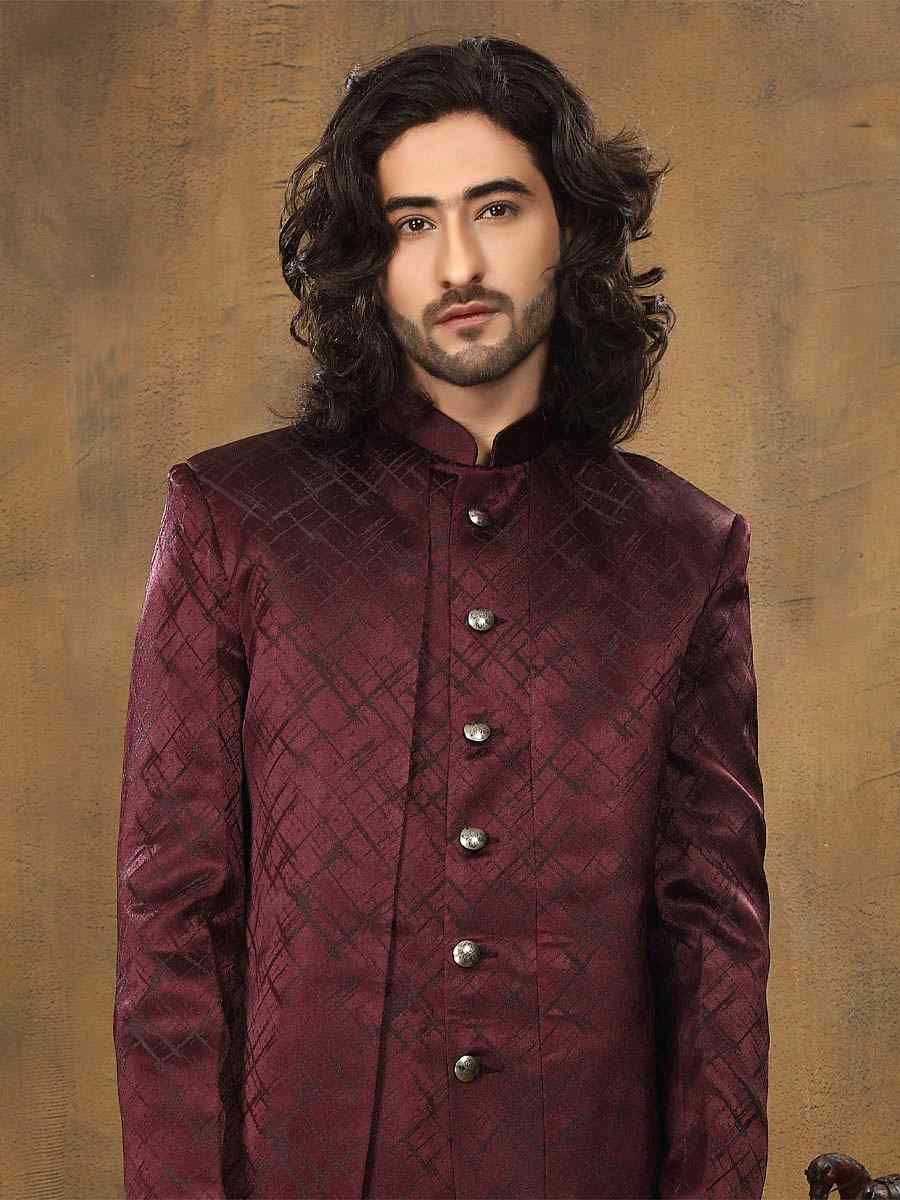 Maroon Imported Velvet Woven Party Wedding Sherwani