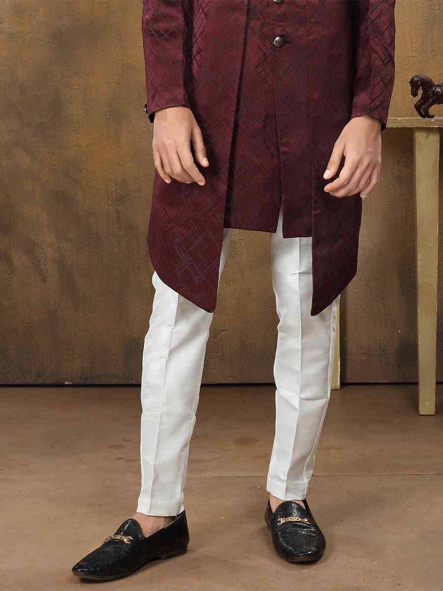Maroon Imported Velvet Woven Party Wedding Sherwani