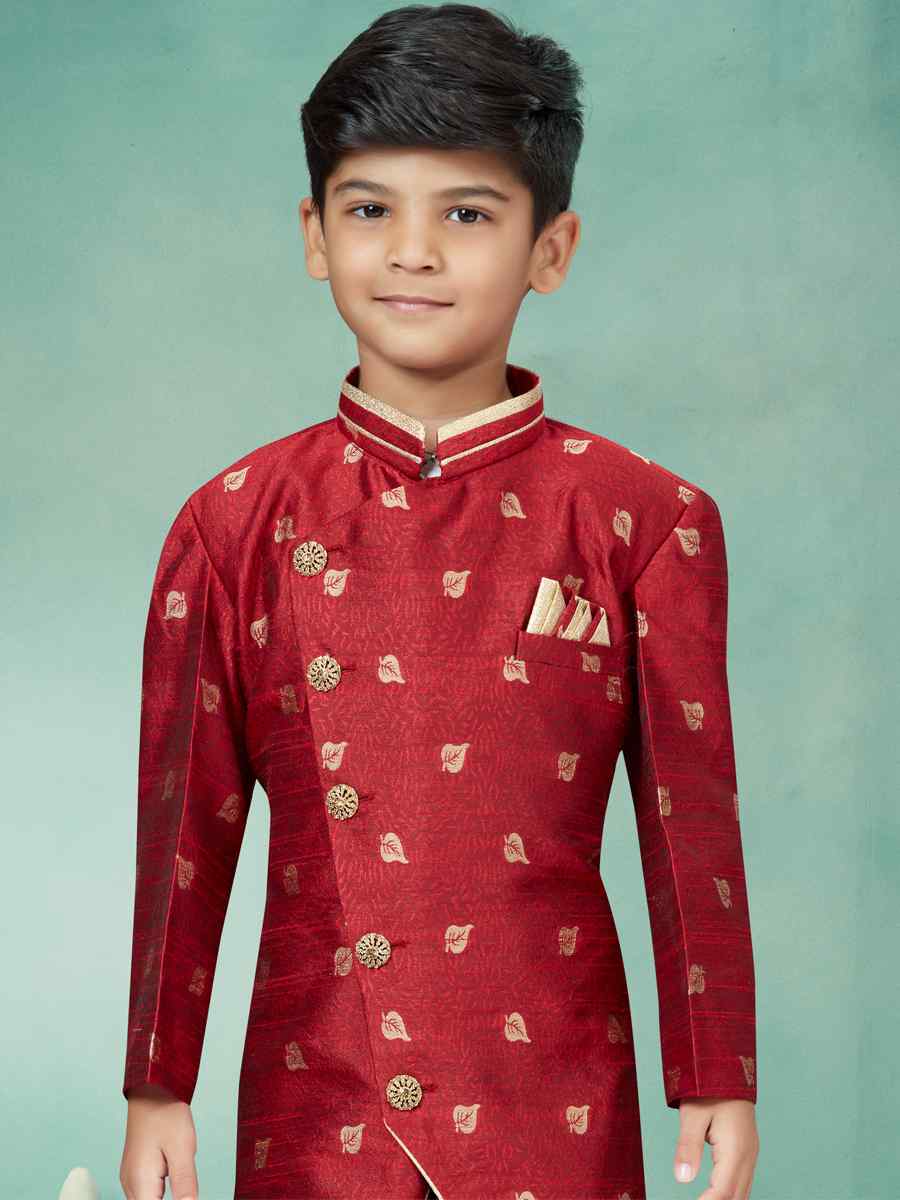 Maroon Jacquard Embroidered Party Festival Kurta Pyjama Boys Wear