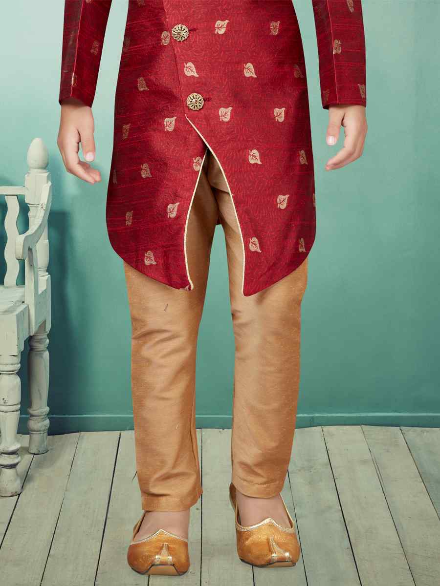 Maroon Jacquard Embroidered Party Festival Kurta Pyjama Boys Wear
