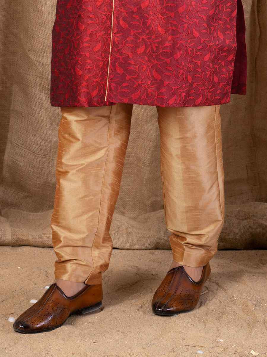 Maroon Jacquard Embroidery Festival Wedding Party Mens Kurta