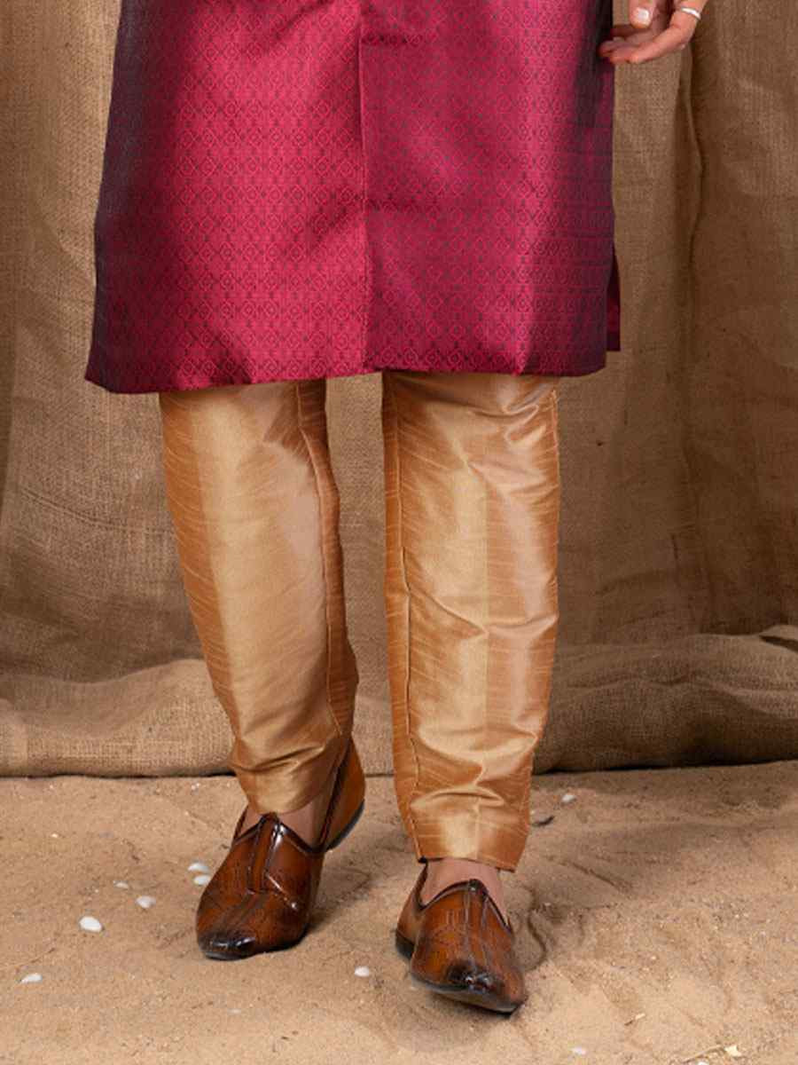 Maroon Jacquard Embroidery Festival Wedding Party Mens Kurta
