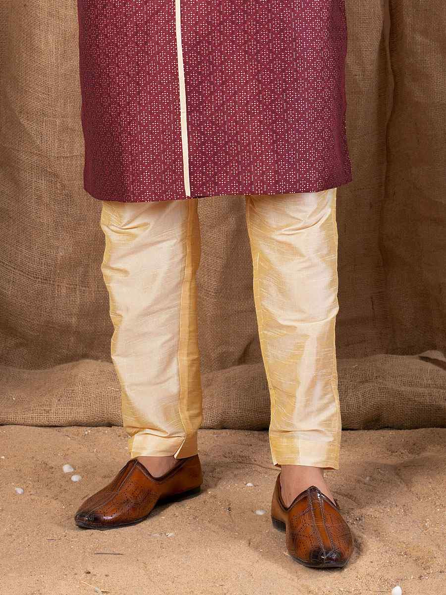 Maroon Jacquard Embroidery Festival Wedding Party Mens Kurta