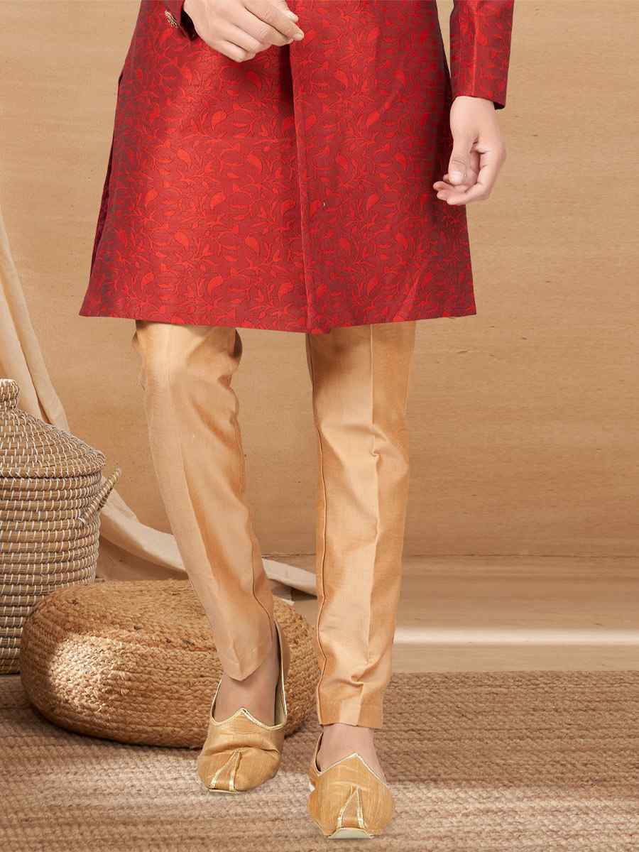 Maroon Jacquard Woven Festival Wedding Sherwani