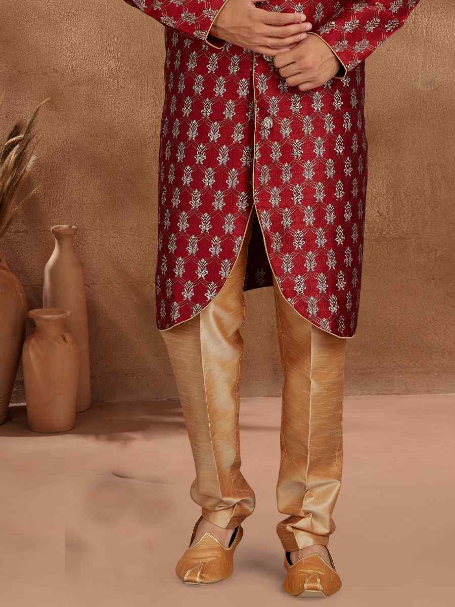 Maroon Jacquard Woven Party Wedding Kurta