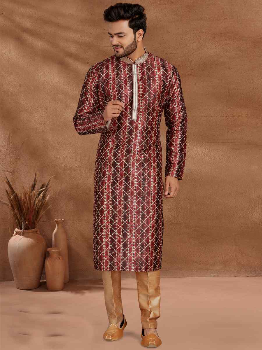 Maroon Jacquard Woven Party Wedding Kurta