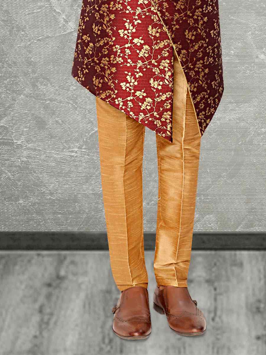 Maroon Jacquard Woven Party Wedding Sherwani