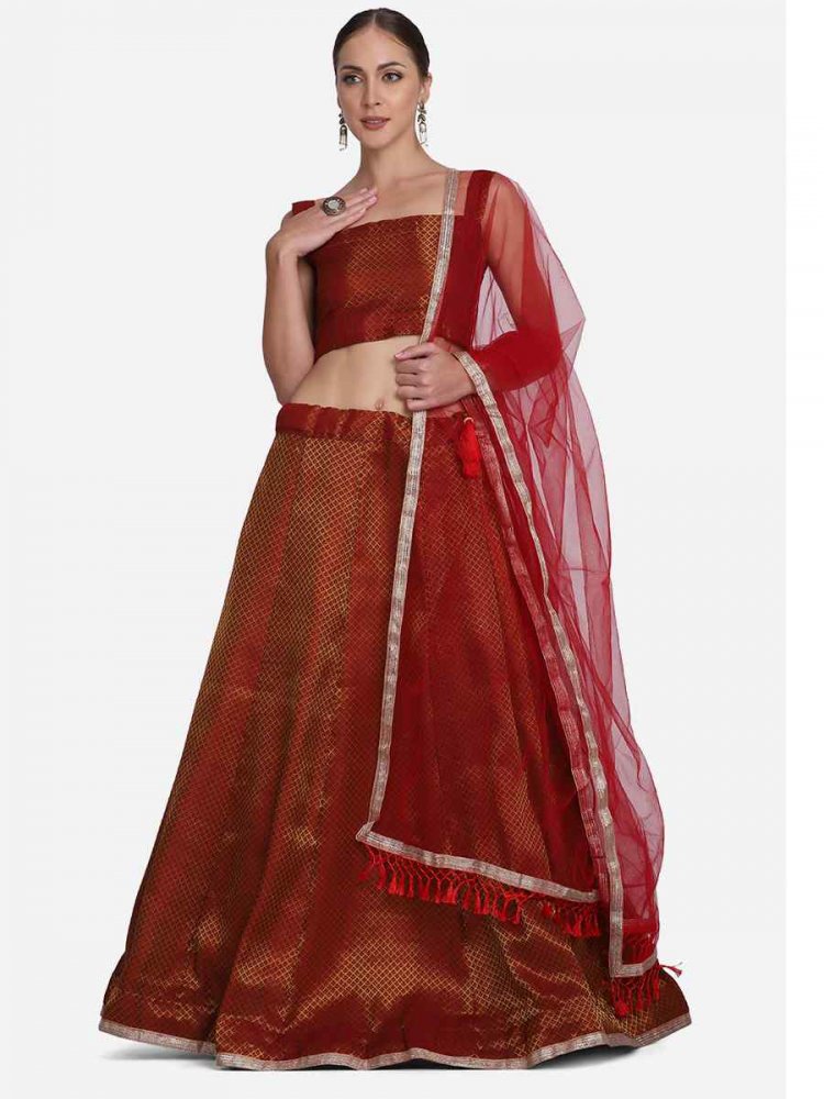 Maroon Jacquard Zari Wedding Festival Circular Lehenga Choli